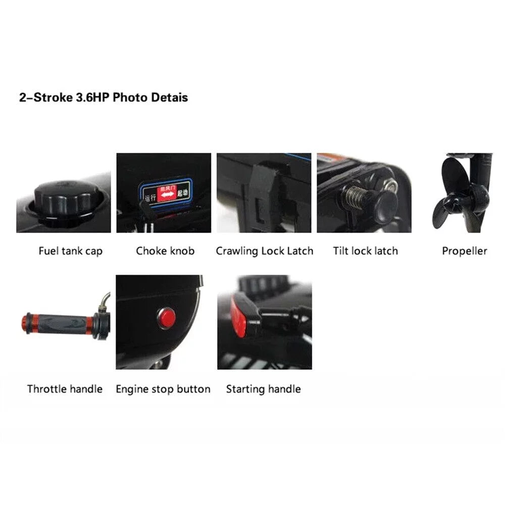 TOOL1SHOoo 3.6HP 2 Stroke Outboard Motor Fishng Ship Motor Engine Water Cooling Short Shaft