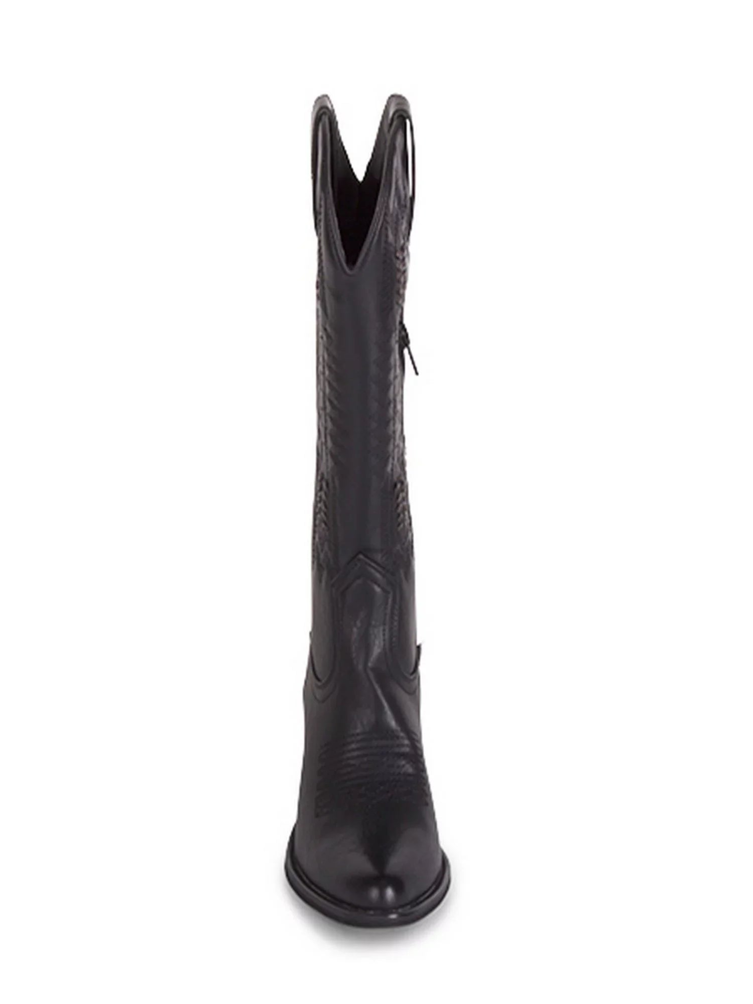 WANTED Womens Black Whip-Stitch Detailing Pull Tabs Woven Padded Texan Pointed Toe Block Heel Western Boot 8.5