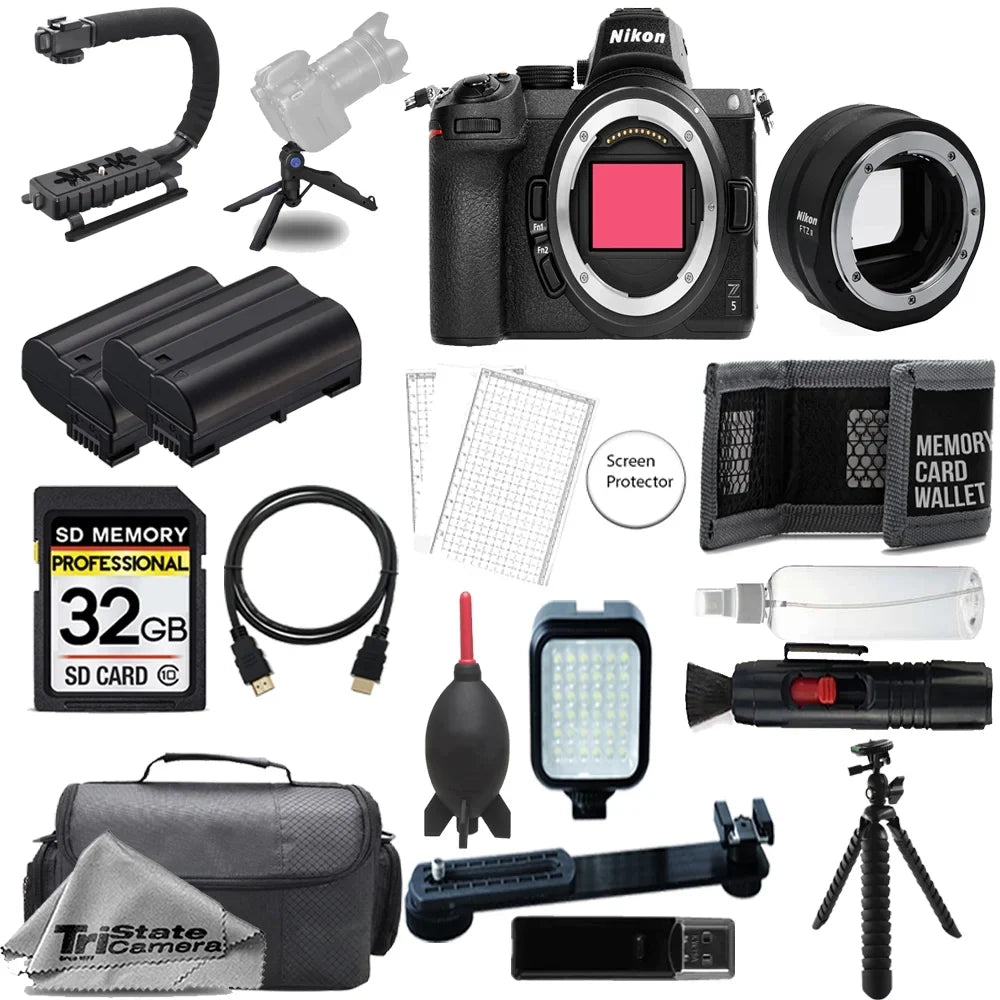 Nikon Z5 Mirrorless Digital Camera (Body) w/ FTZ II Mount Adapter+ 32GB + Extra Battery+ LED Flash- ULTIMATE Kit