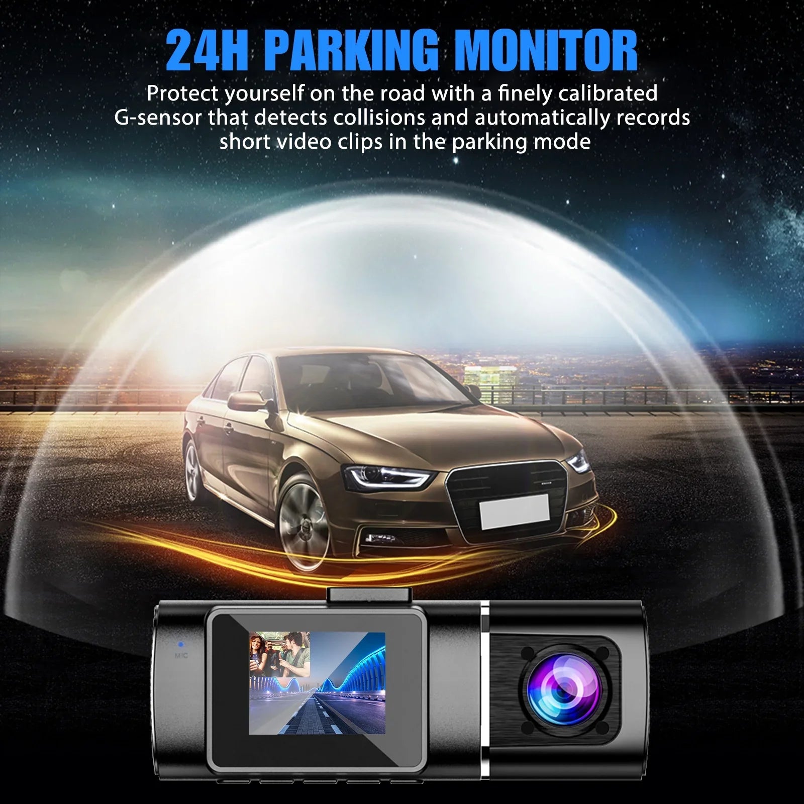 Dual Dash Cam Car Camera, TSV 1080P Front Cabin Inside Dash Camera with IR Night Vision, Loop Recording Car Cam Driving Recorder, 24H Parking Mode, G-Sensor