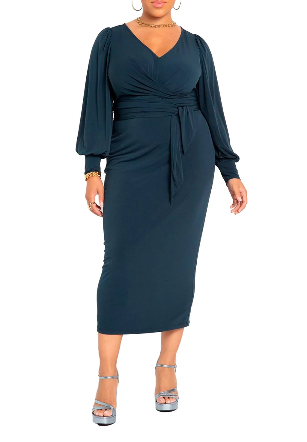 ELOQUII Women's Plus Size Cross Front Midi Dress - 18, Carbon