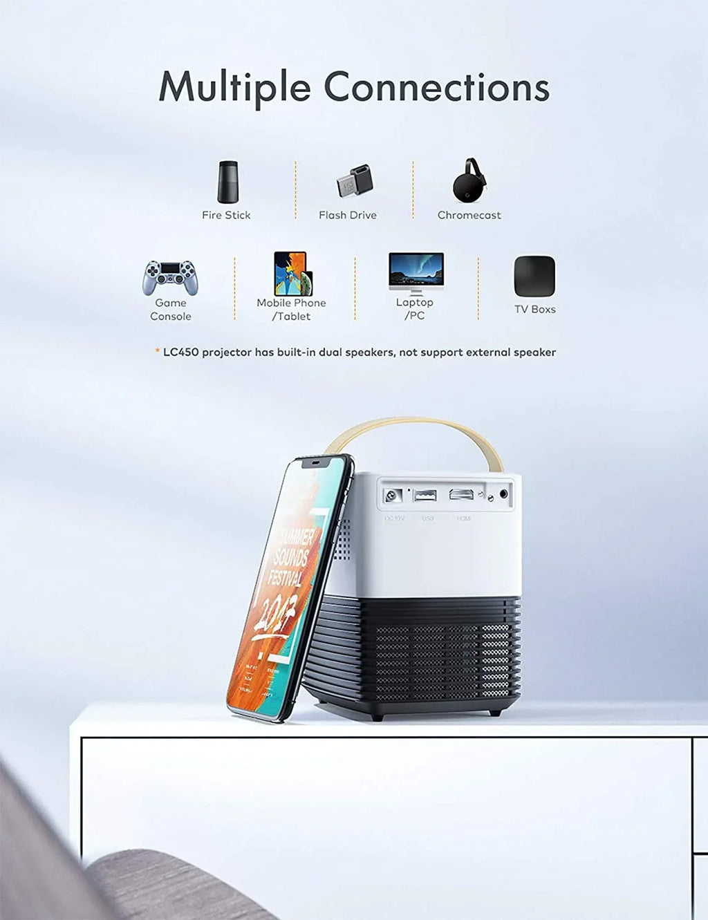 APEMAN LC450 Mini Portable Projector ,LCD Home Theater Support 1080P,120 inch Screen, 50000Hrs