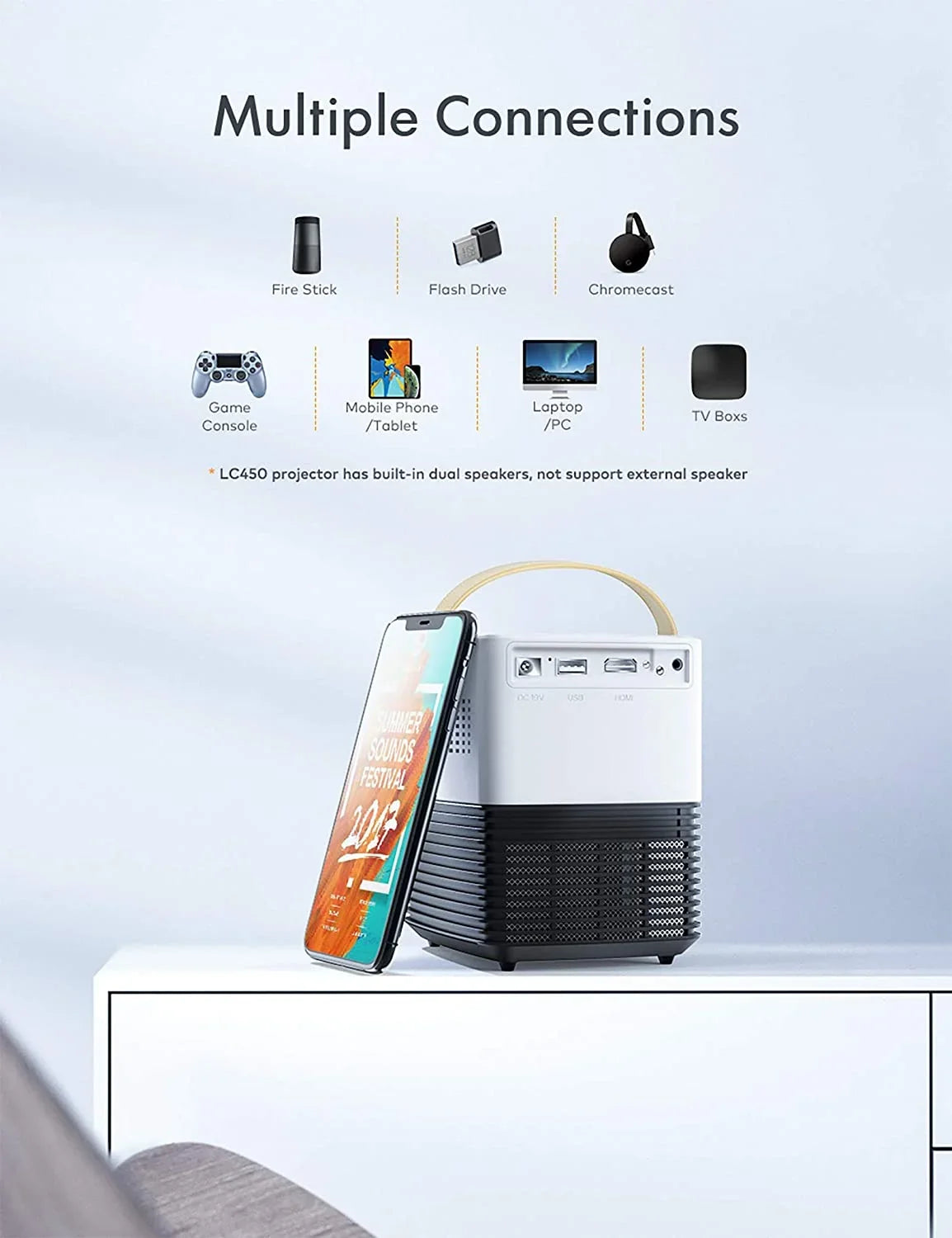 APEMAN LC450 Mini Portable Projector ,LCD Home Theater Support 1080P,120 inch Screen, 50000Hrs