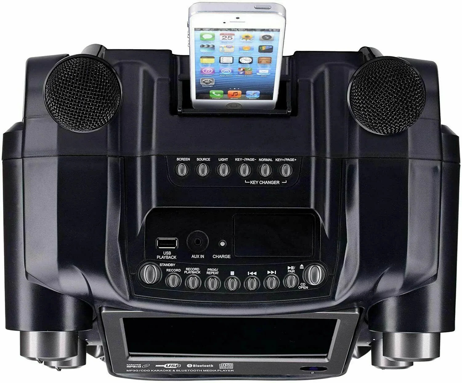 Karaoke USA CDG/MP3G 300W Portable Rechargeable Karaoke Player w/ 2 Mics