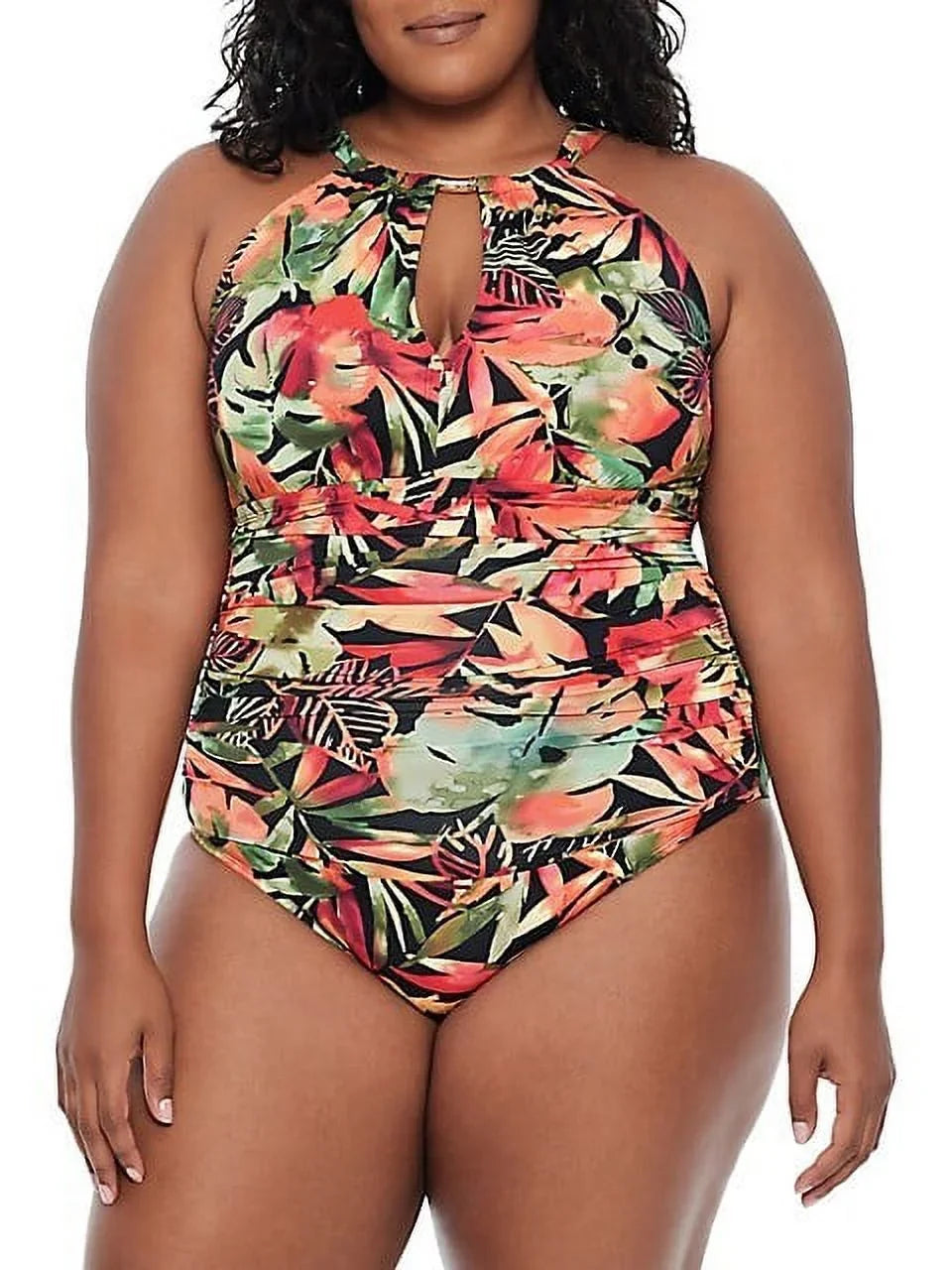 Ralph Lauren MULTI Plus Size Keyhole Neck One Piece Swimsuit, US 16W