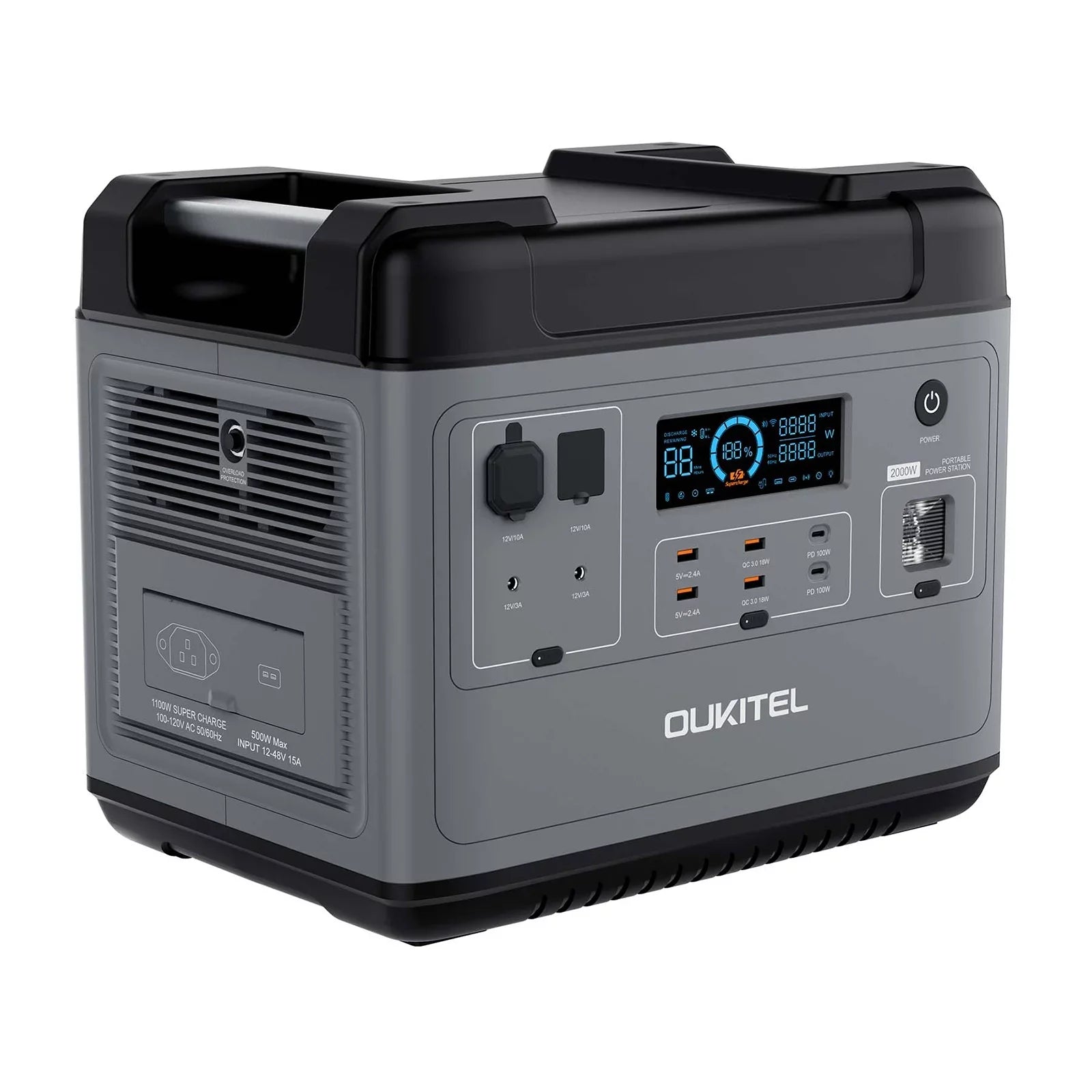OUKITEL P2001 Portable Station 2000Wh/51.2V Safe LiFePO4 Solar Generator 2000W Pure Sine Battery Station for Home Camping Emergency Battery Backup Support UPS