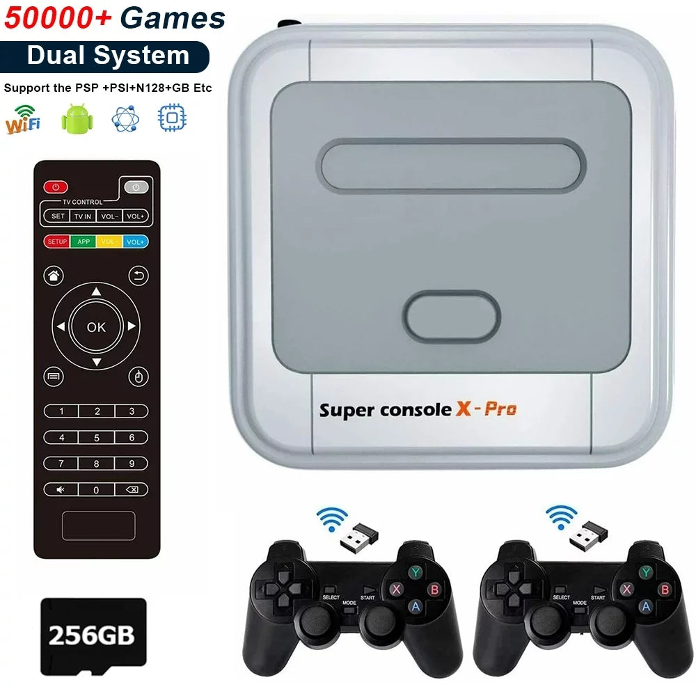 Onemayship Retro Game Console 256GB, Super Console X PRO Built in 50,000+ Games, Video Game Console Systems for 4K TV HD/AV Output, Dual Systems, Matching with PS1/PSP/MAME/ATARI