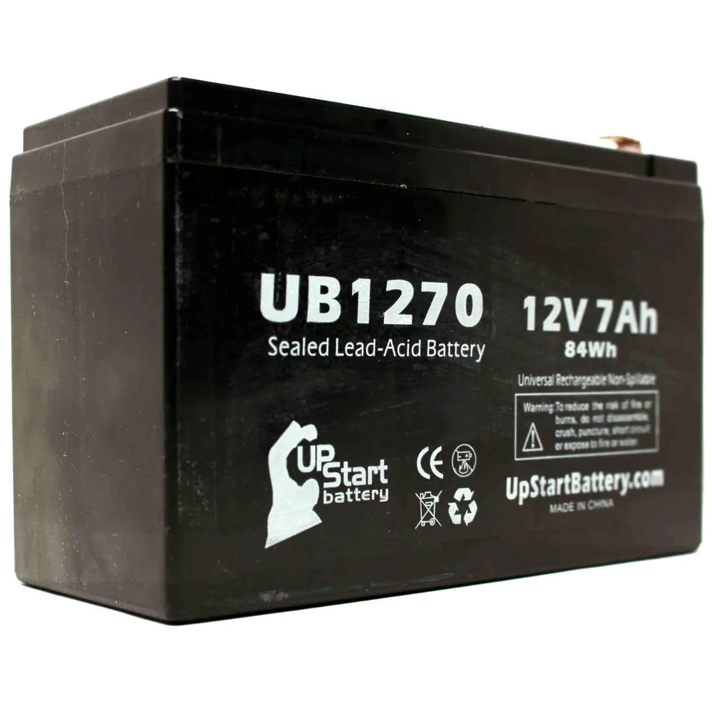 2x Pack - Suitable Upsonic PCM140VR Battery - Replacement UB1270 Universal Sealed Lead Acid Battery (12V, 7Ah, 7000mAh, F1 Terminal, AGM, SLA) - Includes 4 F1 to F2 Terminal Adapters