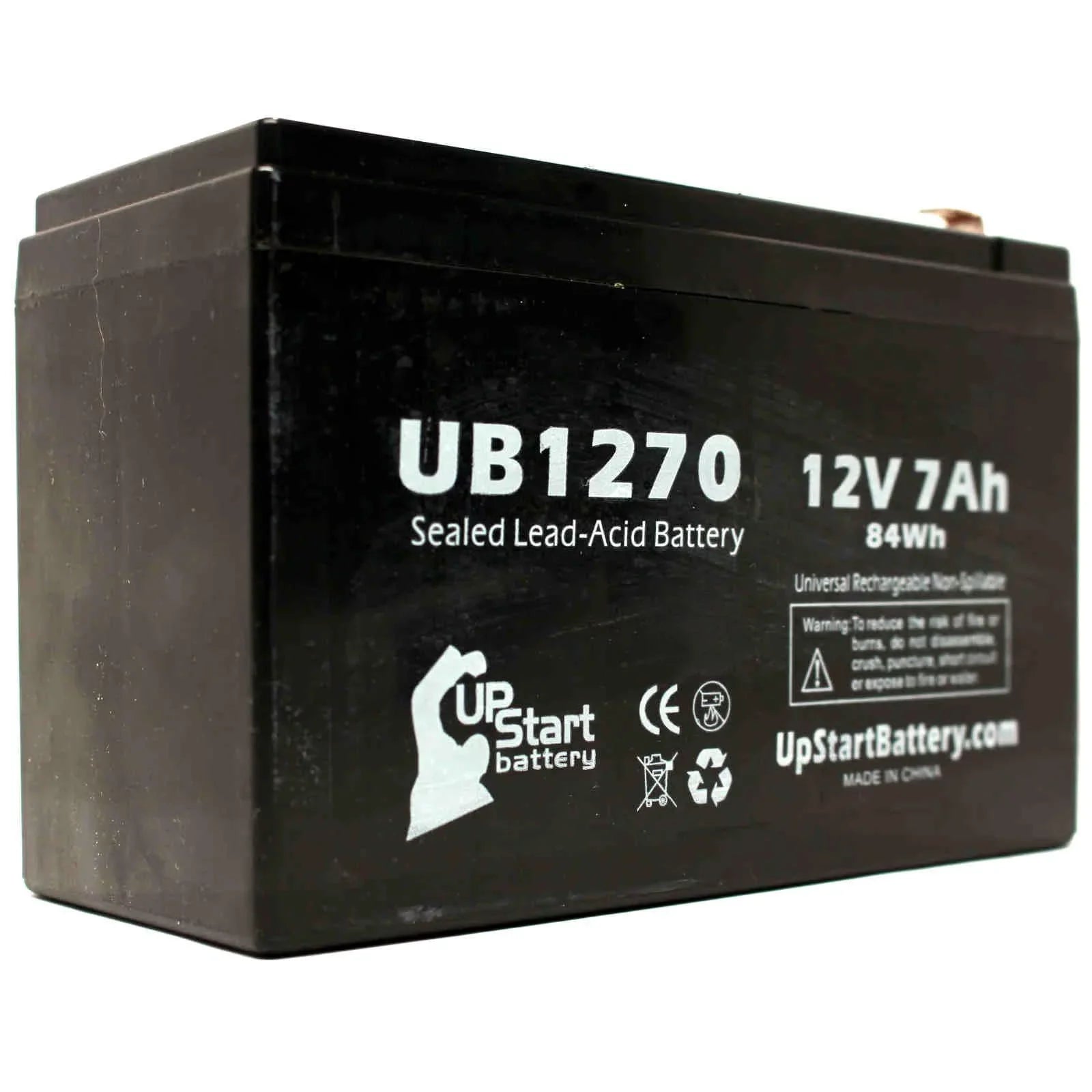 2x Pack - Suitable Upsonic PCM140VR Battery - Replacement UB1270 Universal Sealed Lead Acid Battery (12V, 7Ah, 7000mAh, F1 Terminal, AGM, SLA) - Includes 4 F1 to F2 Terminal Adapters