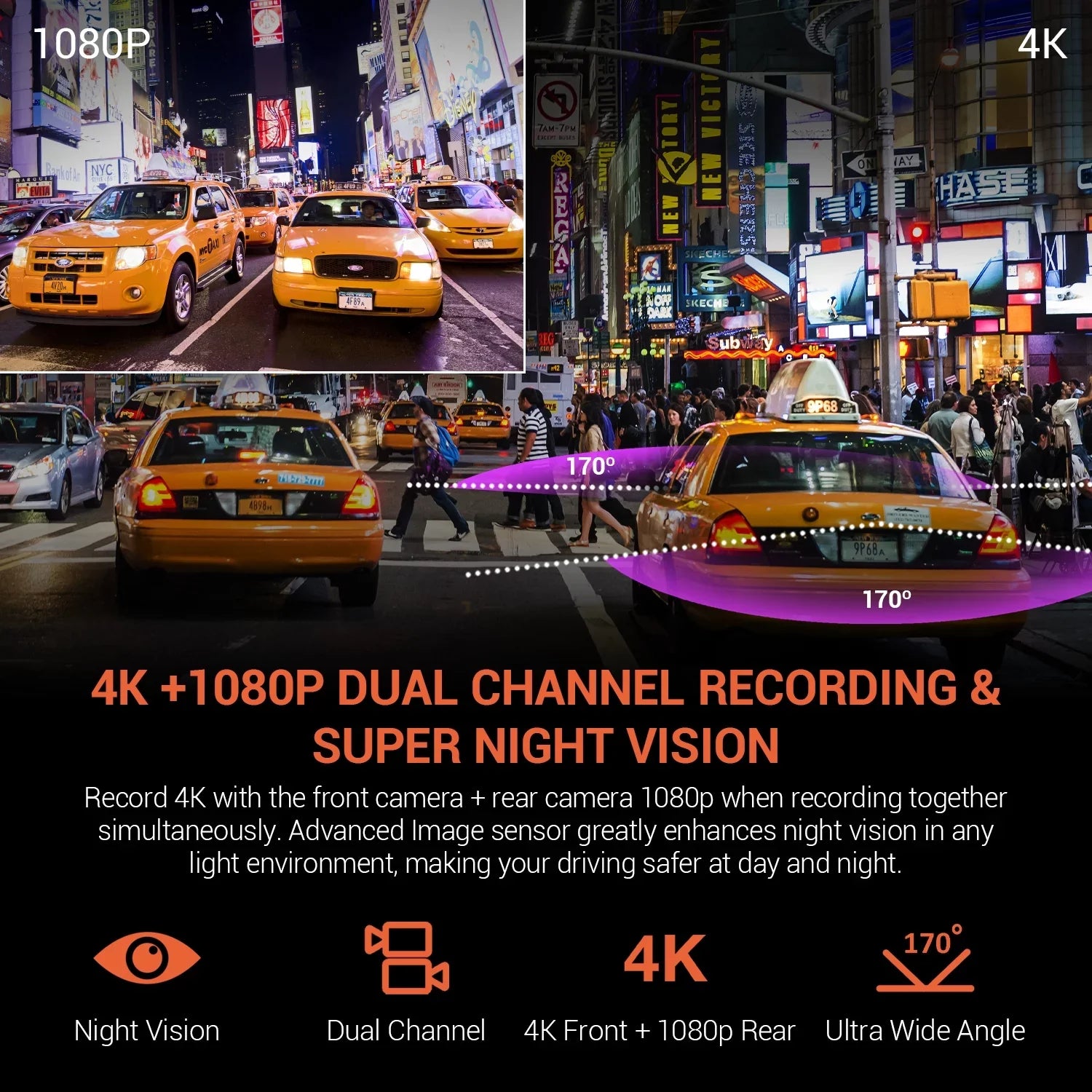 Rexing V1P 4K UHD Front and Rear Dash Cam with Wi-Fi