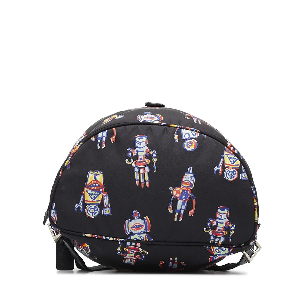 Pre-Owned Authenticated Prada Tessuto Robot Backpack Nylon Fabric Black Unisex (New with Defects)