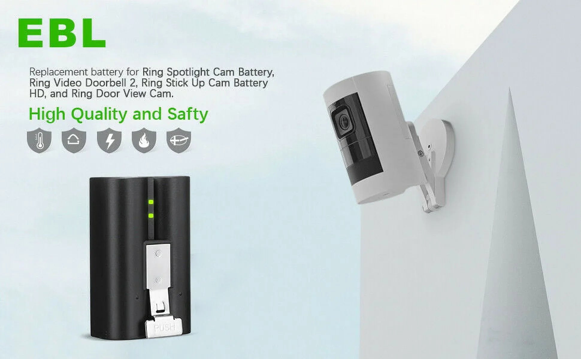 EBL 5-Pack Rechargeable Doorbell Replacement Battery Fitting with Ring Video Doorbell 2/3/3 Plus/4, Spotlight Cam, Stick Up Cam, for Ring Doorbell Camera, Backup Batteries 6040mAh 3.65V