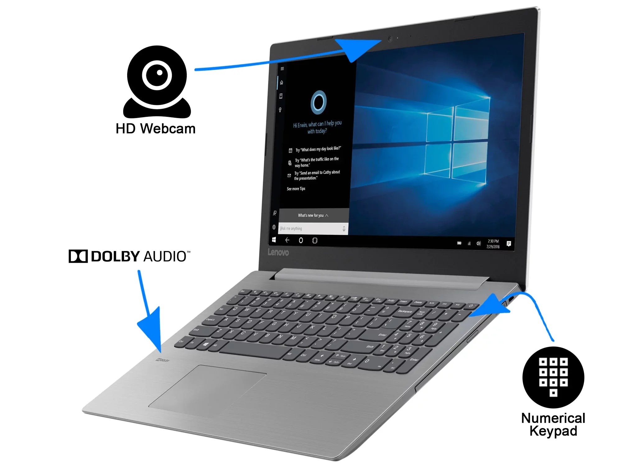 Lenovo IdeaPad 330 Notebook, 15.6" HD Display, Intel Celeron N4000 Upto 2.6GHz, 8GB RAM, 512GB SSD, UK Keyboard, DVDRW, HDMI, Card Reader, Wi-Fi, Bluetooth, Windows 10 Pro