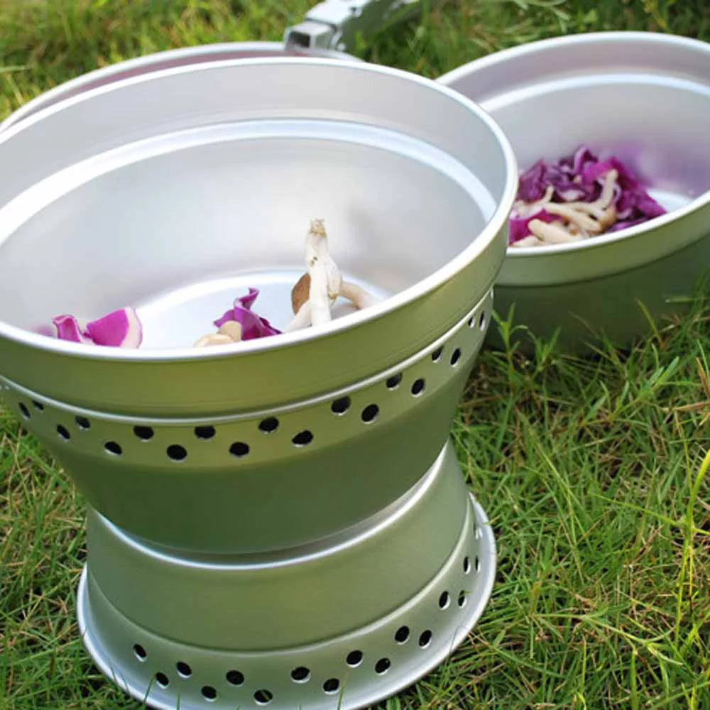 Yabuy Portable Camping Cookware Mess Kit Stove Spirit with Stand Pot Pan with Gripper Cooking Set for Backpacking Hiking Picnic BBQ