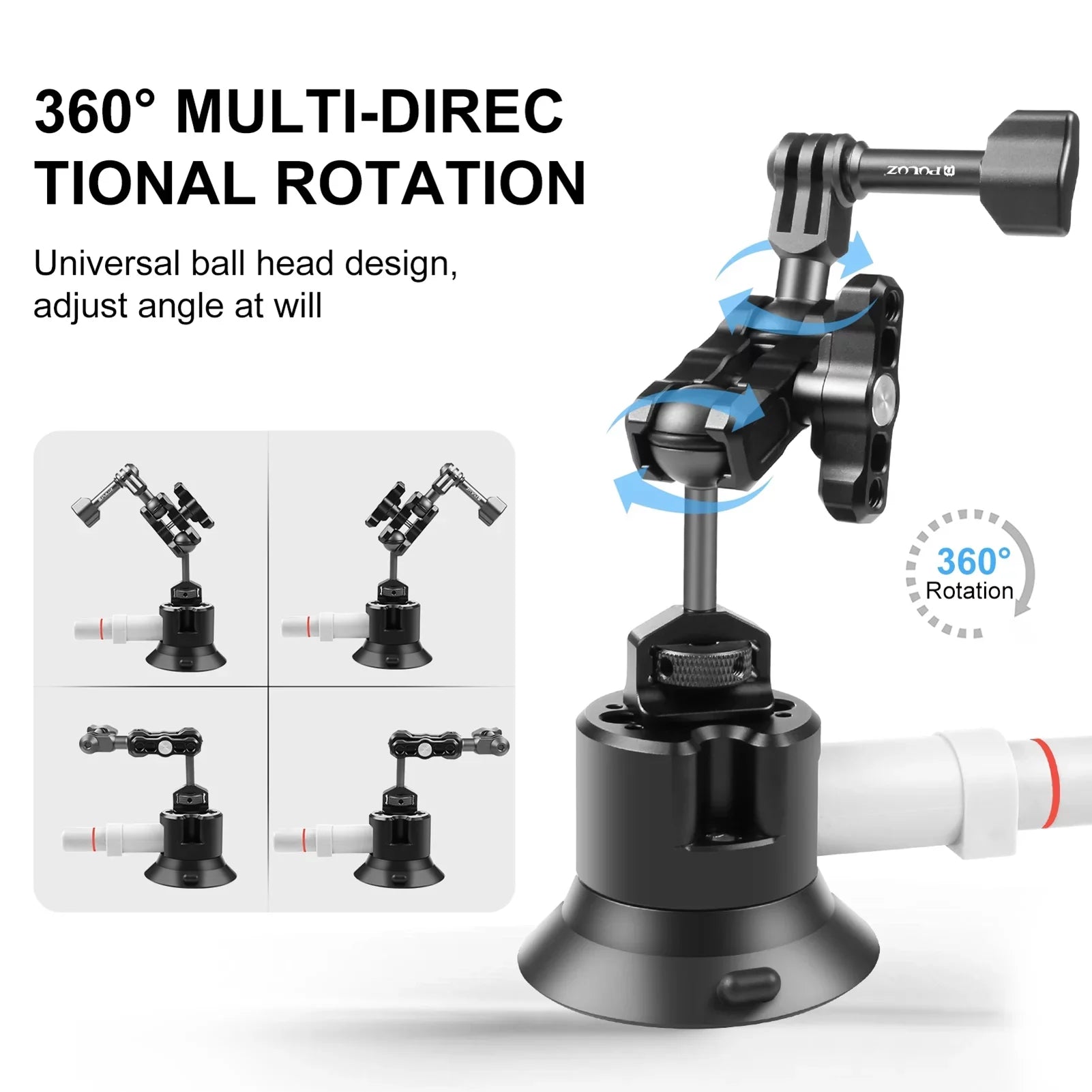 Anself Suction Cup Mount for Camera, Car Bracket Dual 360° Ballheads Replacement, Matching with 11/10/9/8, Osmo 3/2