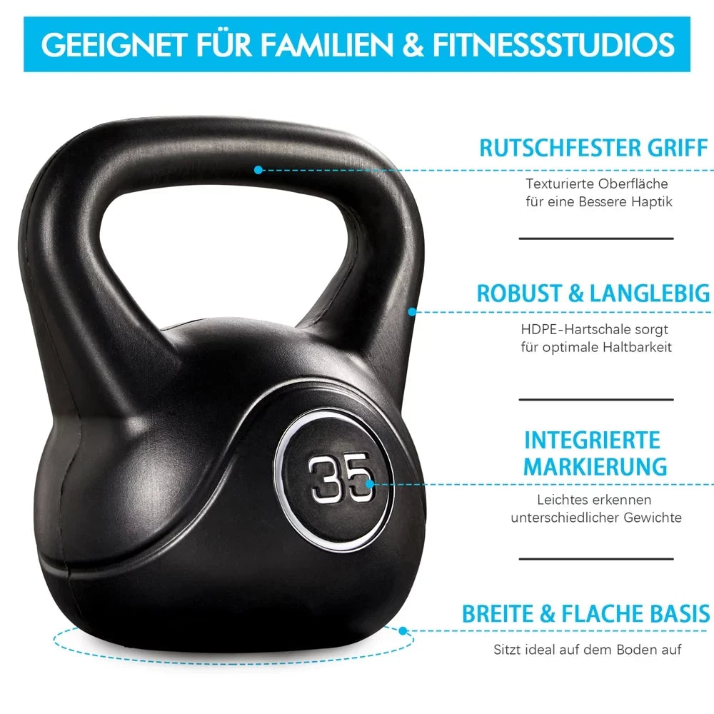 Easyfashion 35 Lbs. HDPE Coated Kettlebells for Home, Gym and Fitness Workout, Black