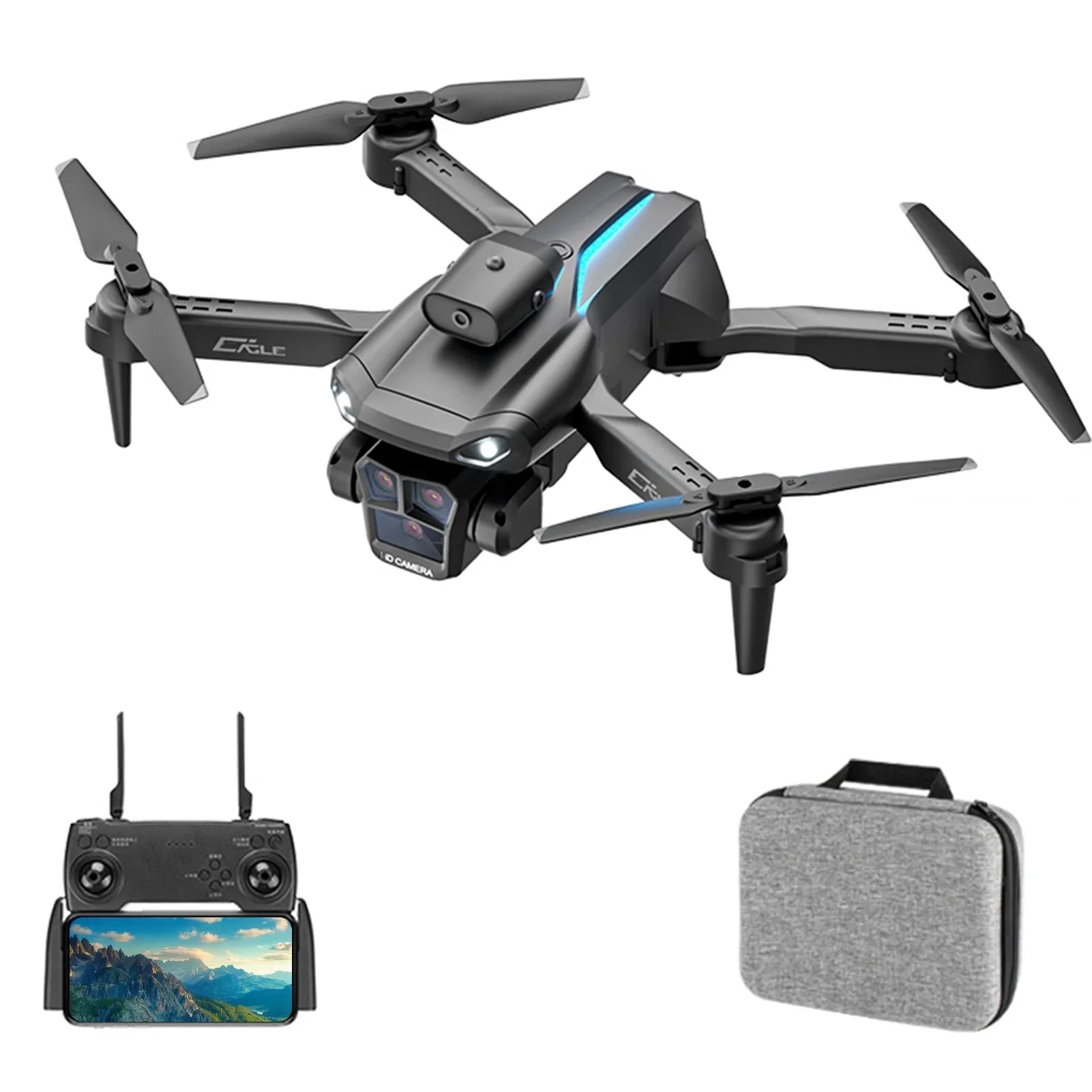 Dcenta Remote Control with Camera 4K 3 Front Camera 2 Bottom Camera Obstacle Avoidance 5GWiFi FPV Storage Bag Package Trajectory Flight Gesture Photography Follow Flight