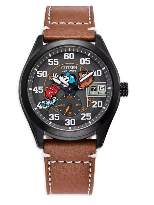 Citizen Men's Eco-Drive Disney Mickey Mouse Baseball Theme Leather Strap Watch BV1089-05W