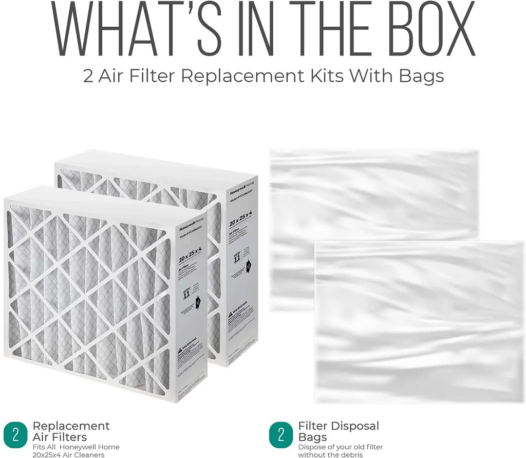 Honeywell FC100A1037 Furnace Filters, 20x25x4 Air Filter Replacement Merv 11 Filter Media with Homequip Disposal Bag (2 Pack)