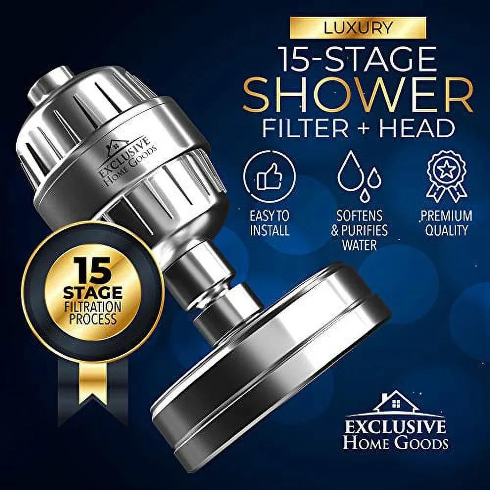 Exclusive Home Goods Rainfall Shower Head & Showerhead Filter System with Filter for Hard Water
