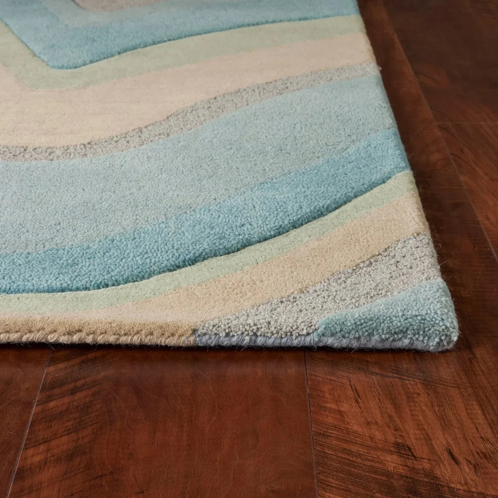 HomeRoots 8' Ocean Blue Beige Hand Tufted Abstract Waves Runner Rug - 9'3" x 12'3"