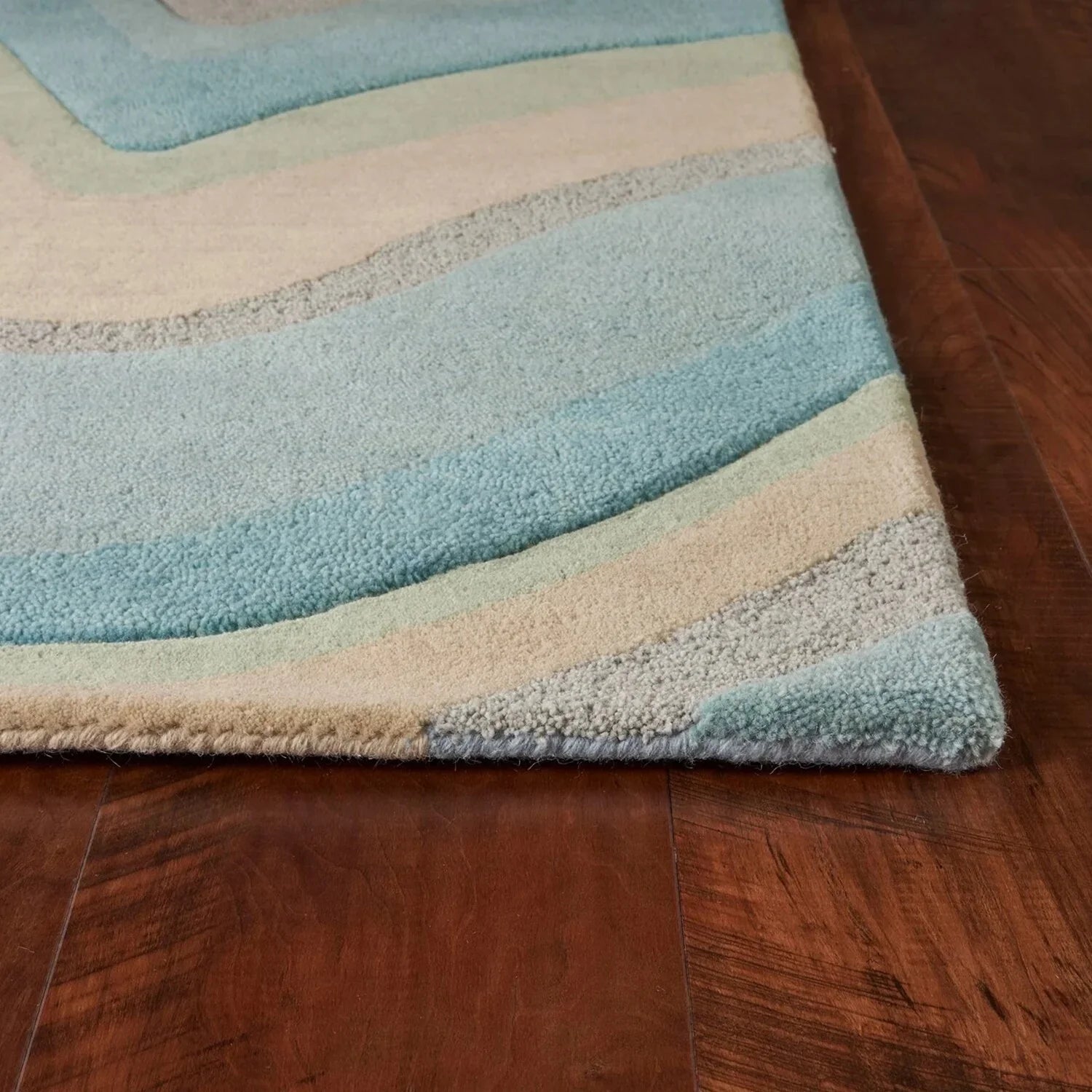HomeRoots 8' Ocean Blue Beige Hand Tufted Abstract Waves Runner Rug - 9'3" x 12'3"