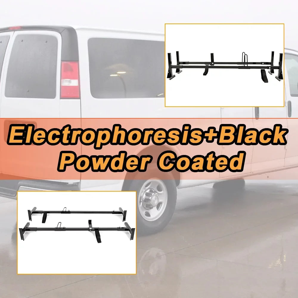 Kojem Universal 2 Bars Roof Rack Mount Full-Size Vans for Chevy Express Ford E-Series GMC Savana 68"-75" Adjustable Steel Rack Carry Ladders