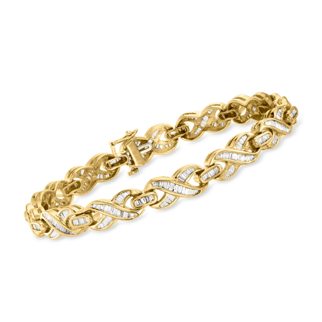 Ross-Simons C. 1980 Vintage 3.00 ct. t.w. Diamond X-Link Bracelet in 14kt Yellow Gold, Women's, Adult, Pre-Owned