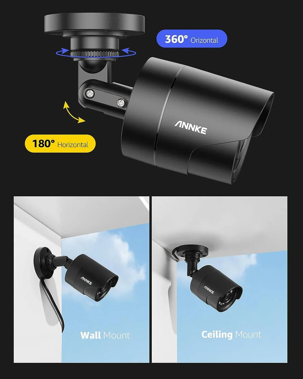 ANNKE 1080p Security Camera 4-in-1 CCTV Bullet Wired Cam, AHD/TVI/CVI/CVBS, Analog Surveillance Video Add On Camera for Indoor/Outdoor Use, 100ft Clear Night Vision (Power Adapter Not Included) - E200 Black