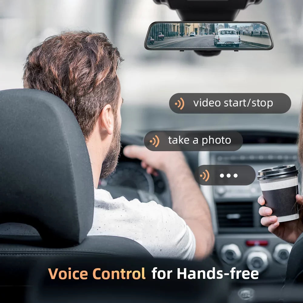 4K 12" Mirror Dash Cam - Vantop H612T Front & Rear View Dual Dash Camera, IPS Touch Screen, Voice Control Cars Mirror Camera w/Night Vision Parking Monitor, Black