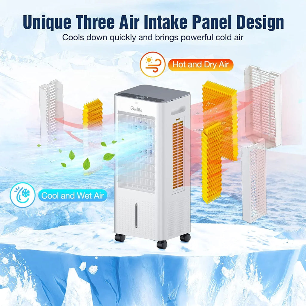 LIANMEI Portable Evaporative Air Cooler, 3-IN-1 Air Cooler Cooling Fan with Remote Control, 12H Timer, 4 Ice Packs, 1.58Gal Water Tank, 3 Modes, 3 Speeds, Personal Swamp Cooler for Bedroom Home Office