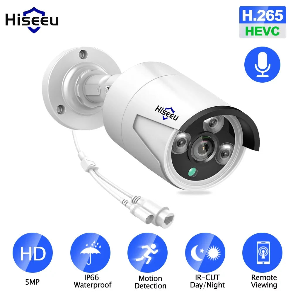 Walmeck 5MP Super High Definition POE Camera with Audio Night Vision Motion Detection Remote Access IP66 Waterproof