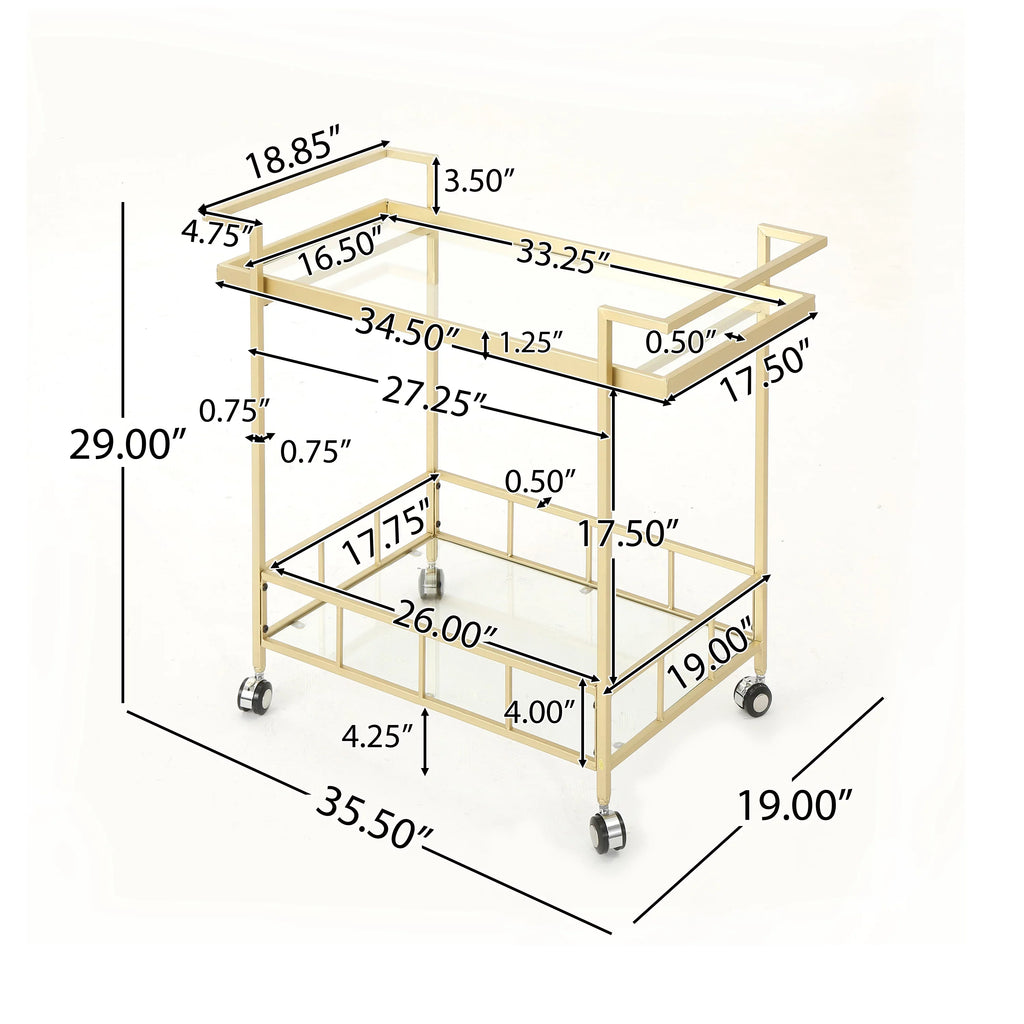 Aletta Industrial Iron and Glass Bar Cart, Gold