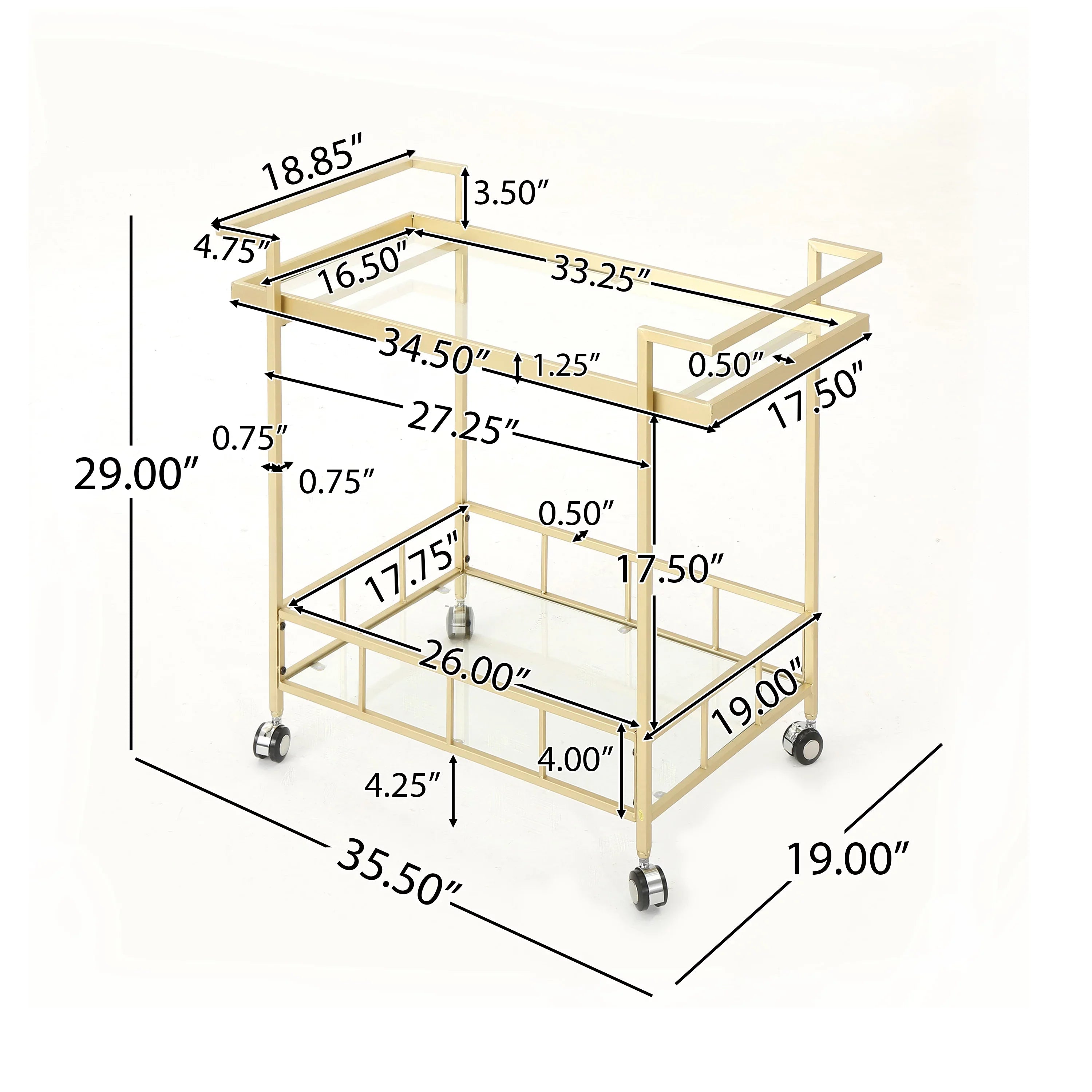 Aletta Industrial Iron and Glass Bar Cart, Gold