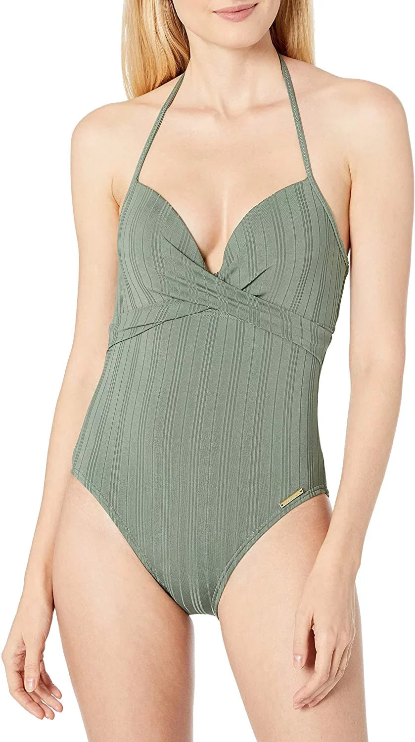 Vince Camuto IGUA Ripple Effect Wrap-Front One-Piece Swimsuit, US 8