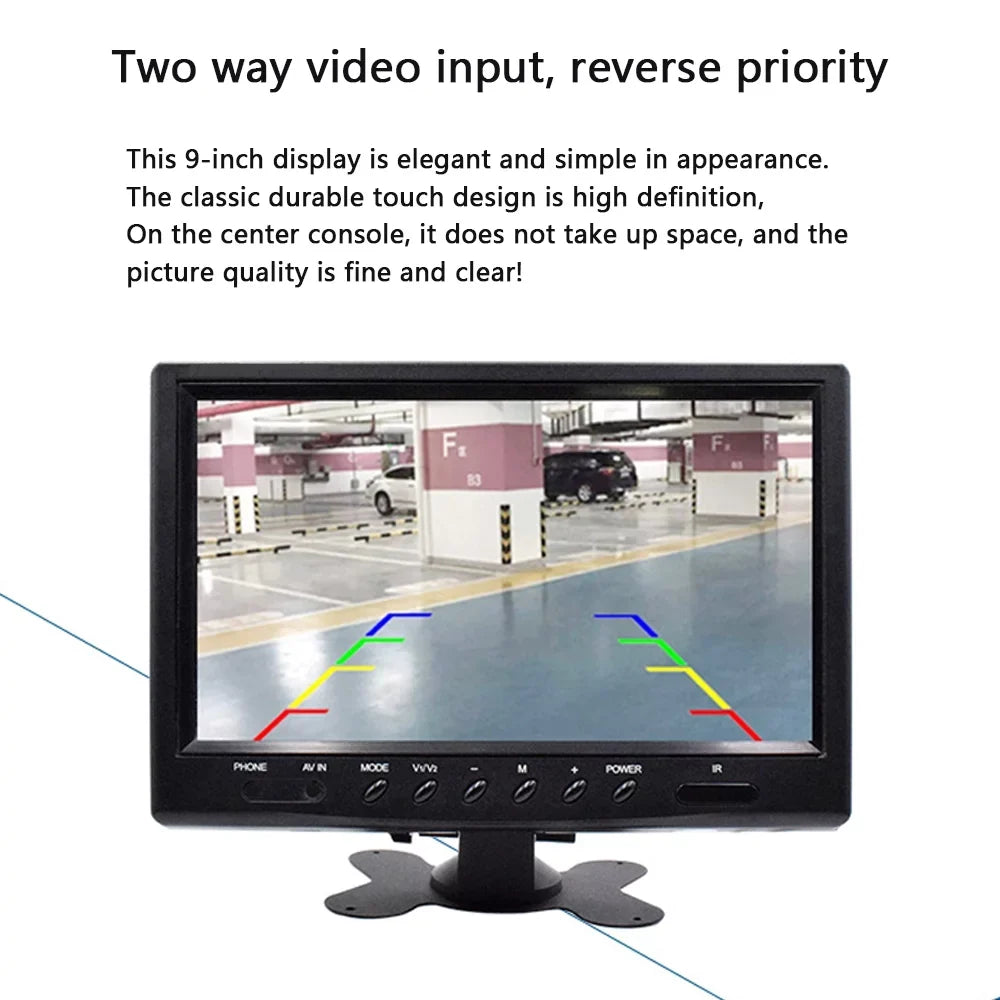 9 Inch Backup Camera Monitor, Two-Way Video Input HD Rear View Reverse Color TFT LCD Display for Car Rear View Reverse,Front-View, and Side-View Camera Connection. Easy to Install
