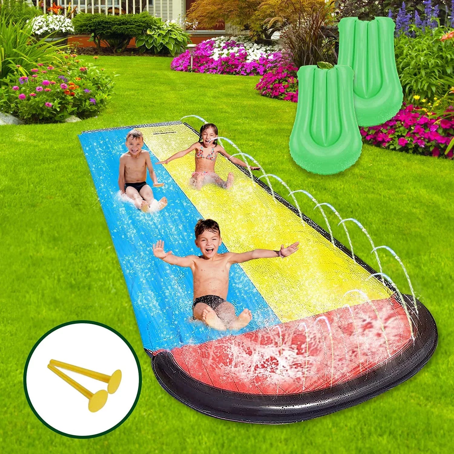 Harvio 15.5ft Fun Slip Games for Backyard Garden Lawn Toys, Inflatable Water Slides for Kids