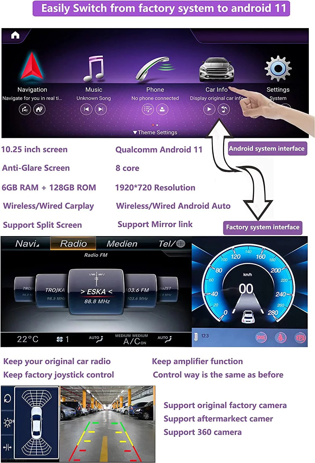 Road Top Android 13 Car Stereo 10.25" 8GB+256GB Car Touch Screen for Mercedes Benz GLA CLA A Class X156 C117 2016-2018 NTG 5.0, Support Wireless Apple Carplay Android Auto Navigation Camera