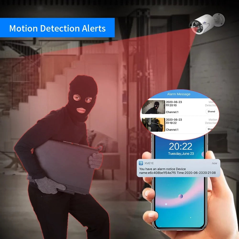 Walmeck 5MP Super High Definition POE Camera with Audio Night Vision Motion Detection Remote Access IP66 Waterproof