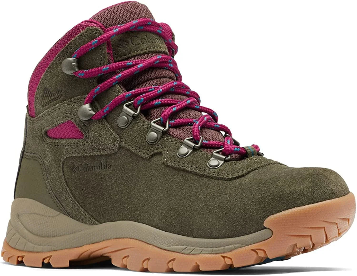 Columbia Women's Newton Ridge Plus Waterproof Amped Hiking Shoe, Peatmoss/Red Onion, 9.5 Wide