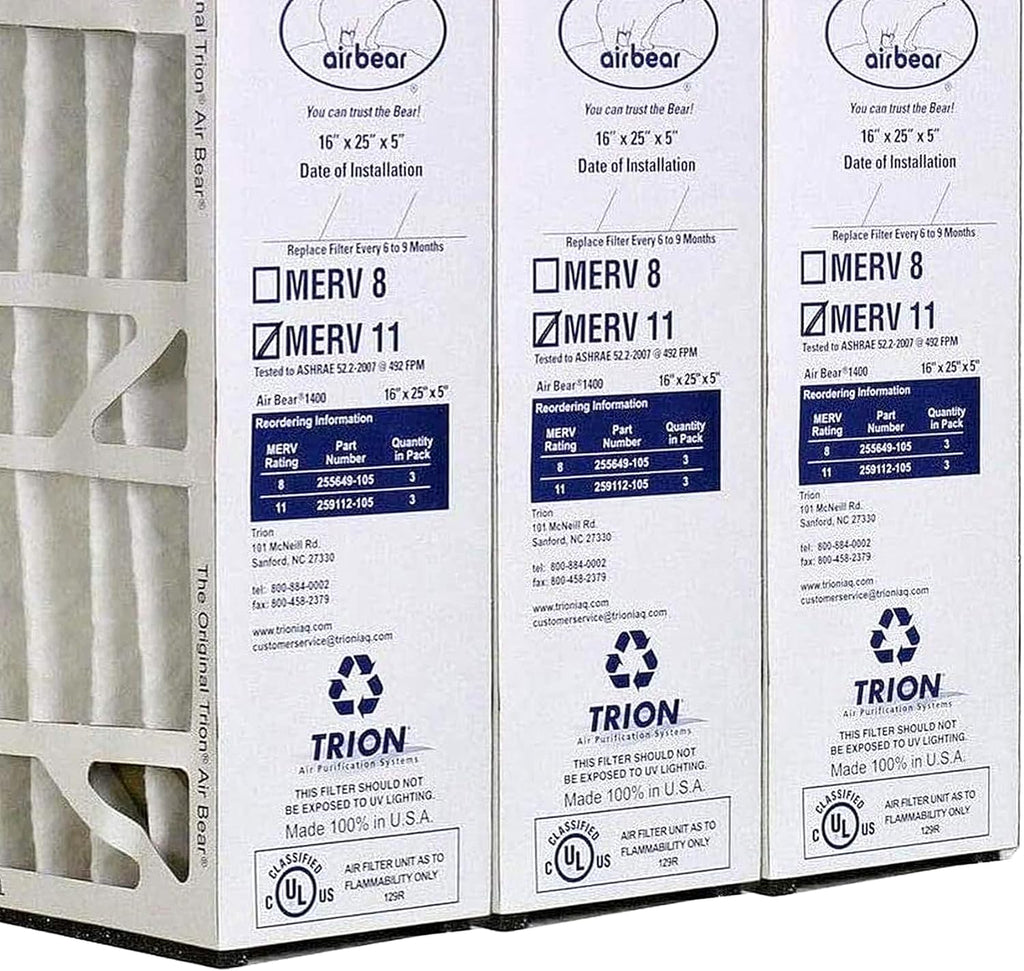 16 x 25 x 5 Inch MERV 11 High Performance Air Purifier Filter Replacement for Air Bear Cleaner Purification Systems, White (3 Pack)
