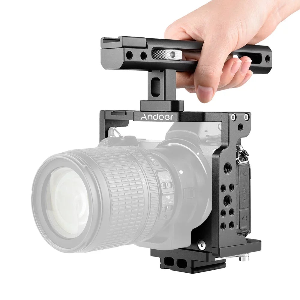 Andoer C15-B Camera Cage + Handle Kit Aluminum Alloy with Cold Shoe Mount Fitting with Nikon Z6/Z7 DSLR Camera