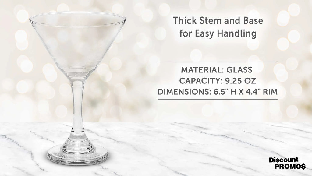 Classic Martini Glasses 9.25 oz. Set of 10, Bulk Pack - Top-notch for Cocktails, Wedding Favors, Party Favors, Events - Clear
