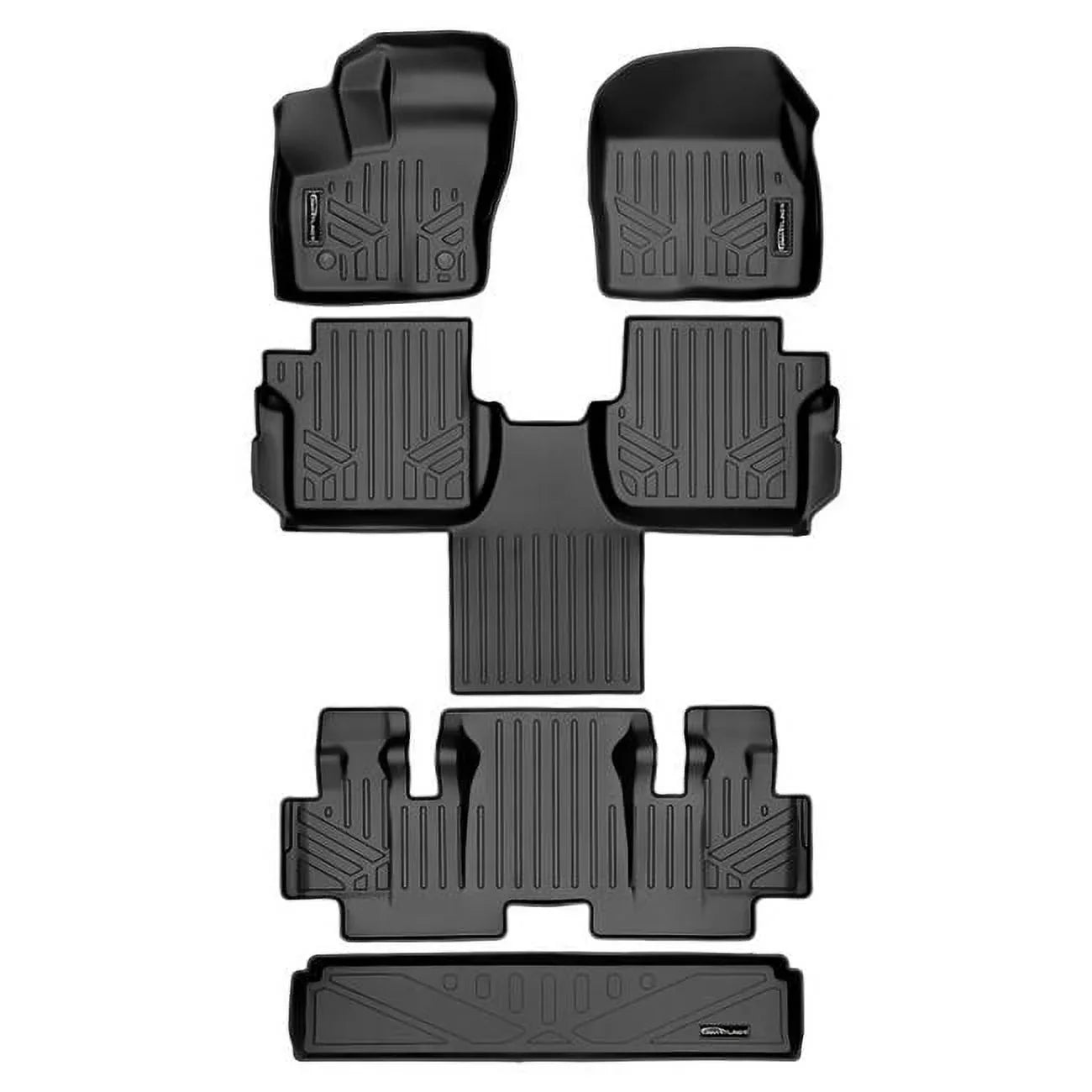 SA0363-B0478-C0478-E0478 48 x 32 x 6 in. Floor Mats 3 Rows & Cargo Liner Behind 3rd Row Set for 2016-2021 Ford Transit Connect, Black