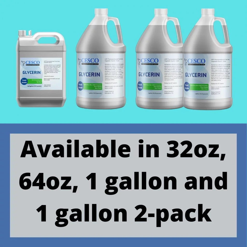 Cesco Solutions Pure Vegetable GLYCERIN - Plant-Based, Non-GMO, Non-Toxic Liquid Glycerin for DIY Soap Making - Natural Emollient Ingredient for Skin Moisturizers in Spill-Free Packaging - 1 gallon
