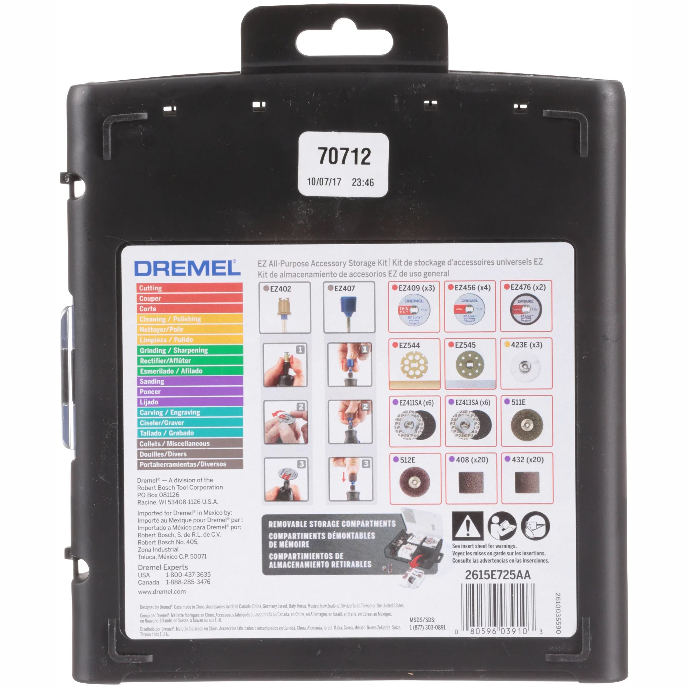 Dremel EZ725 70-Piece EZ All-Purpose Accessory Rotary Tool Mandrels Storage Kit, EZ-Lock and EZ Drum for Faster Accessory Changes, Accessories to Cut, Polish, Clean, and Sand
