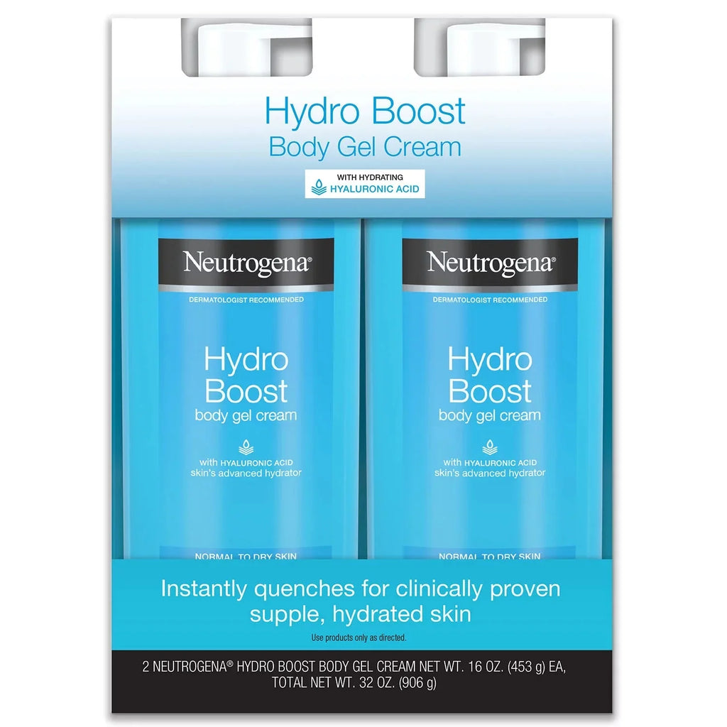 Neutrogena Hydro Boost Fragrance-Free Hydrating Body Gel Cream with Hyaluronic Acid, Fast Absorbing Cream for S (Pack of 2)
