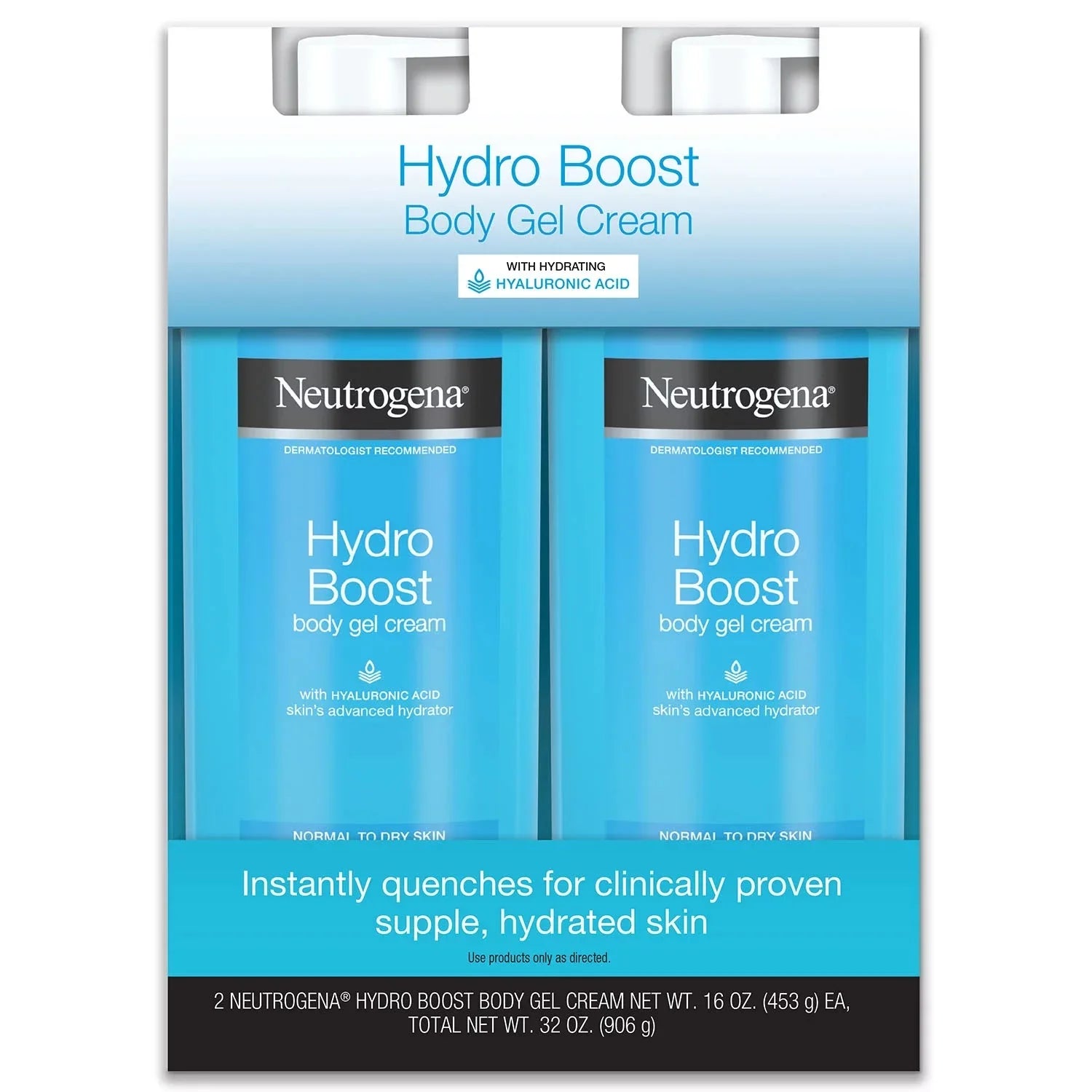 Neutrogena Hydro Boost Fragrance-Free Hydrating Body Gel Cream with Hyaluronic Acid, Fast Absorbing Cream for S (Pack of 2)