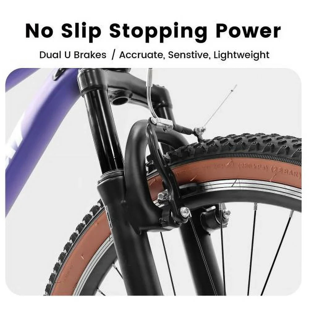 Mountain Bike 26 Inch Wheel, 21-Speed U-Brakes Twist Shifter, Carbon Steel Frame Youth Teenagers Mens Womens Trail Commuter City Snow Beach Mountain Bicycles(Blue-Purple)