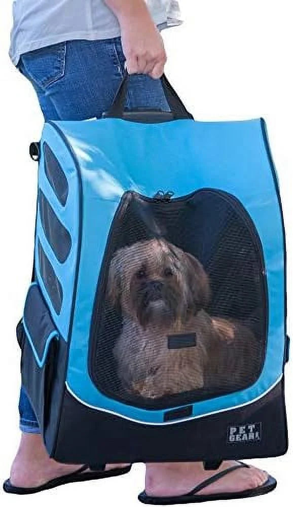 Travel Carrier, Car Seat For Cats/Dogs, Mesh Ventilation, Included Tether, Telescoping Handle, Storage Pouch, Ocean Blue, Extra Large Plus Traveler (PG1280OB)